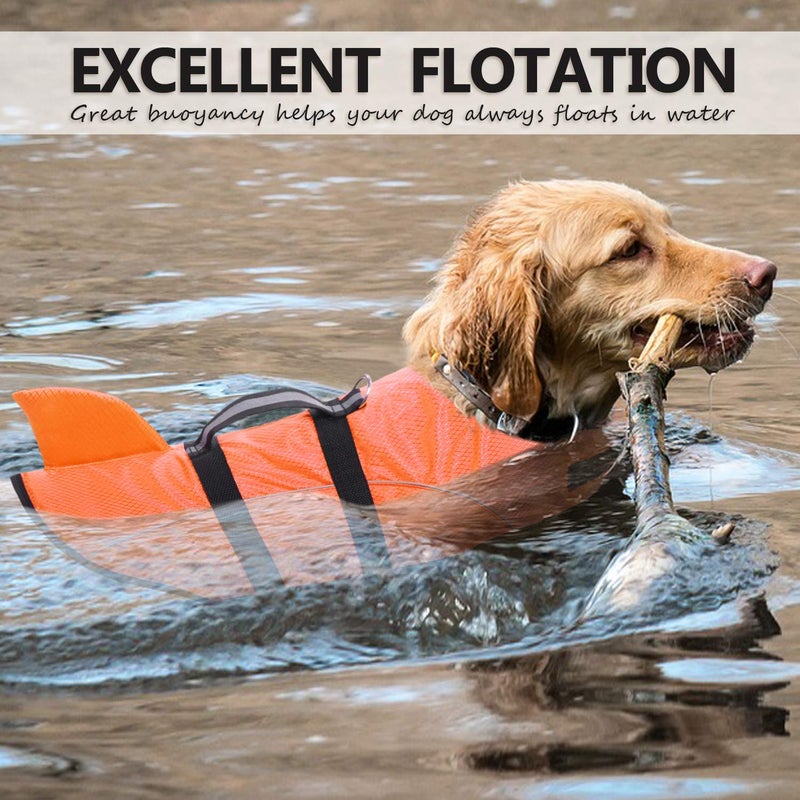 Queenmore Ripstop Dog Life Jacket Shark Life Vest for Dogs, Safety Lifesaver with High Buoyancy and Lift Handle for Small and Medium Breedsï¼ˆOrange Mï¼‰ - Image 2